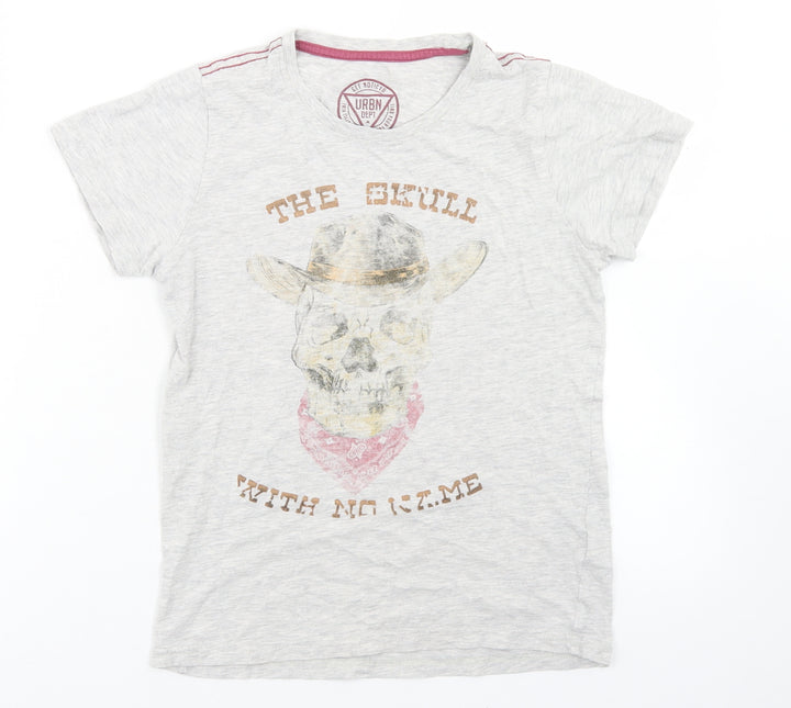 URBN DEPT Boys Grey  Cotton Basic T-Shirt Size 10 Years Crew Neck  - Skull
