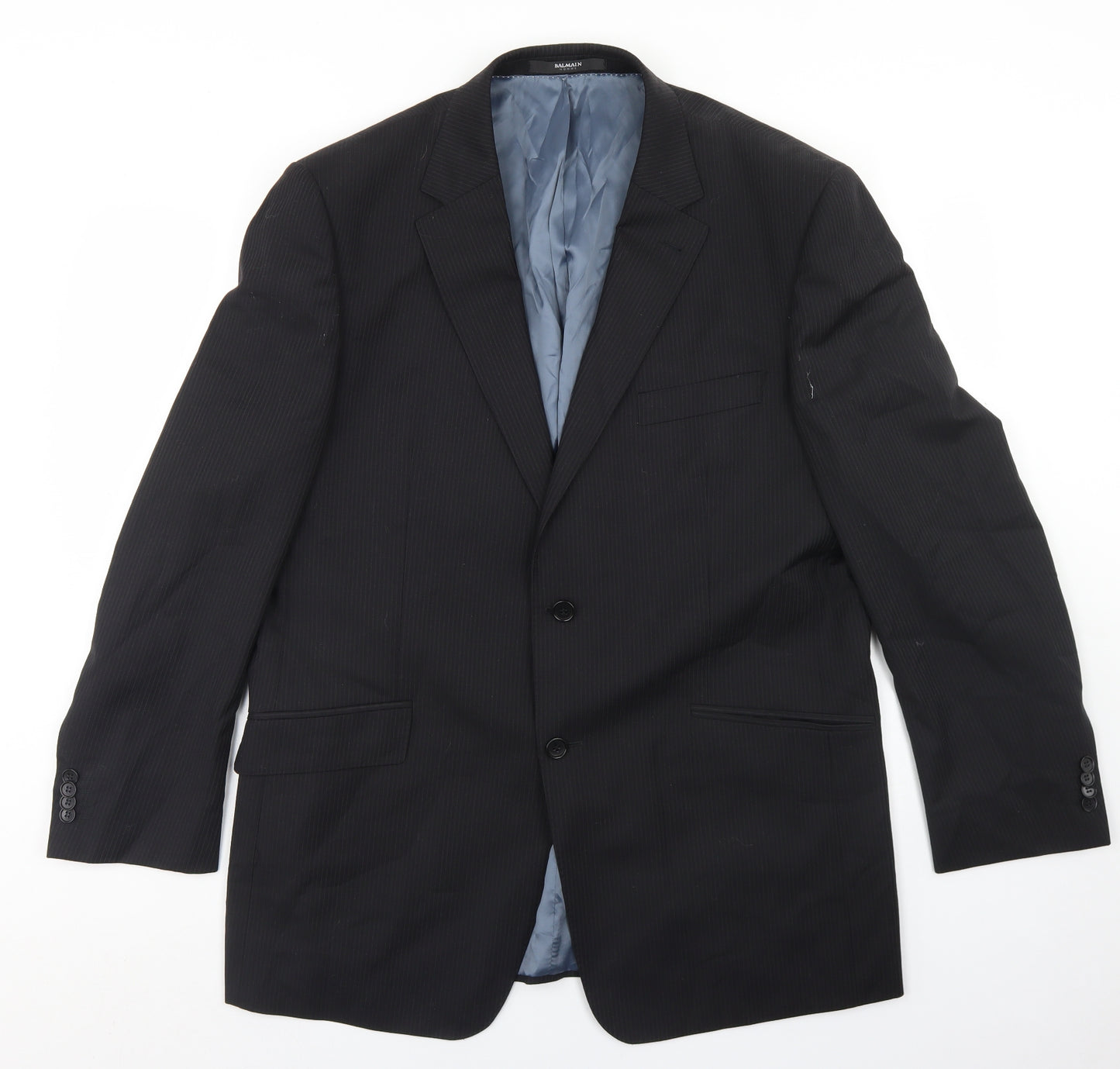 Balmain Mens Black Striped Polyacrylate Fibre Jacket Blazer Size 44