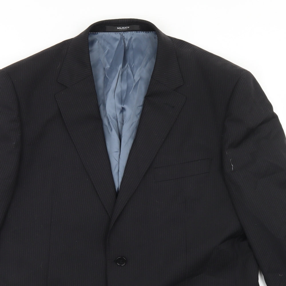Balmain Mens Black Striped Polyacrylate Fibre Jacket Blazer Size 44