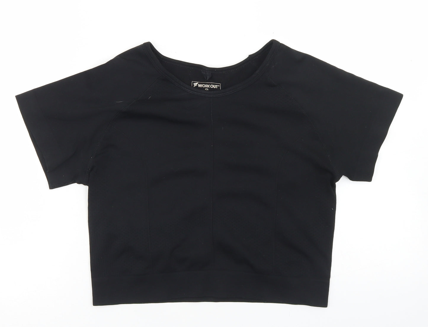 Workout Womens Black  Polyester Cropped T-Shirt Size 12 Crew Neck