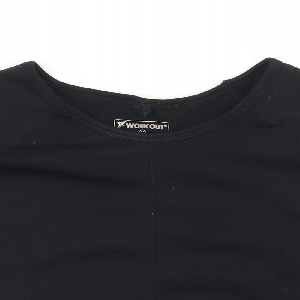 Workout Womens Black  Polyester Cropped T-Shirt Size 12 Crew Neck
