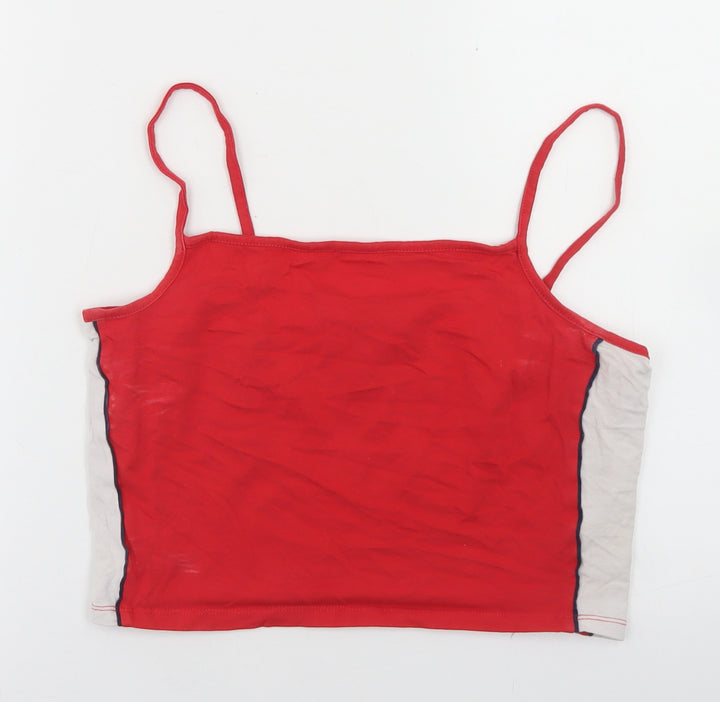 New Look Womens Red Colourblock Cotton Cropped Tank Size 14 Square Neck