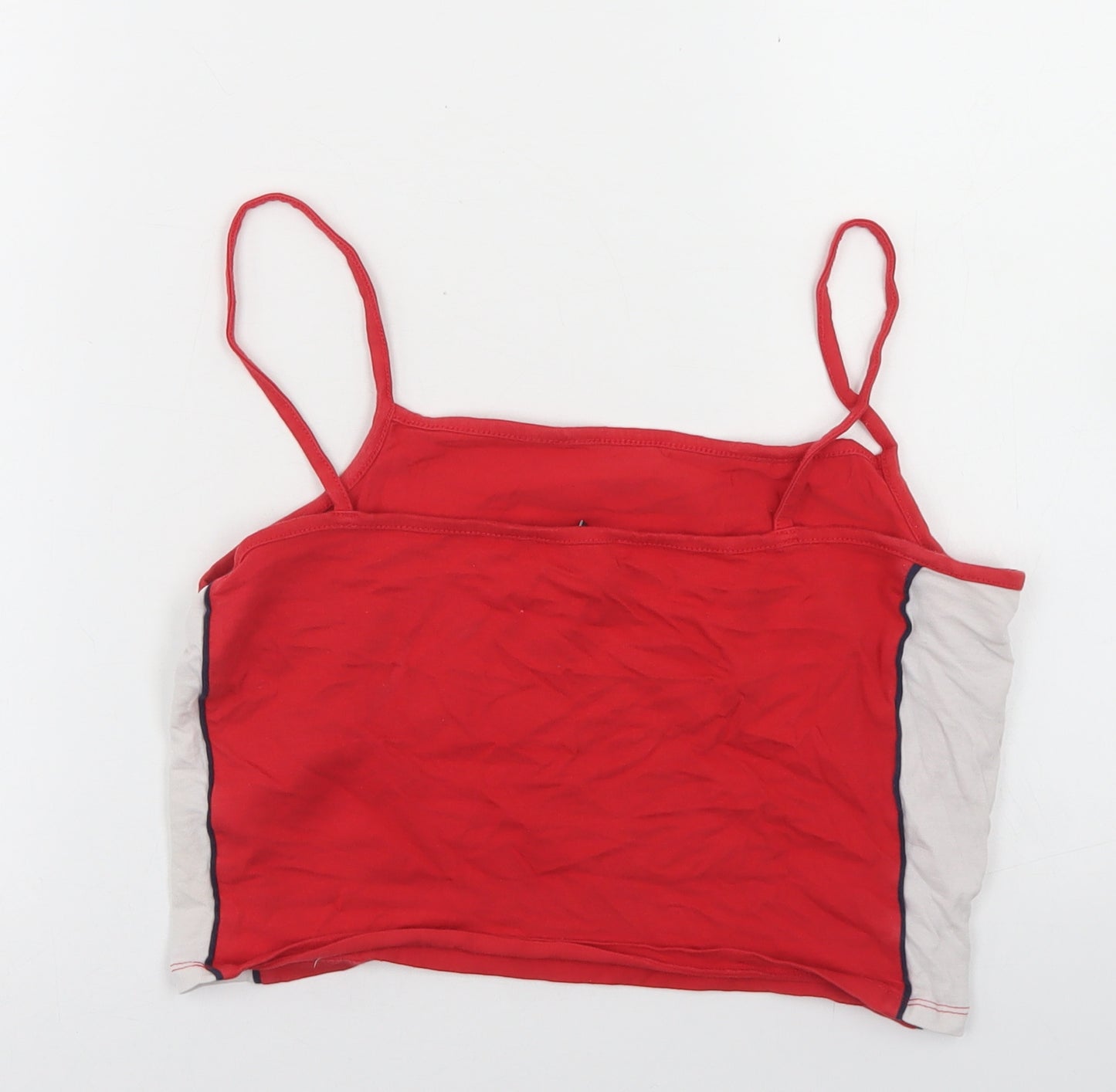 New Look Womens Red Colourblock Cotton Cropped Tank Size 14 Square Neck