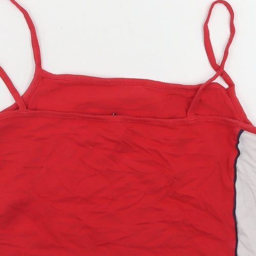 New Look Womens Red Colourblock Cotton Cropped Tank Size 14 Square Neck