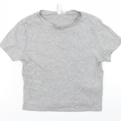 Divided Womens Grey  Cotton Cropped T-Shirt Size L Crew Neck