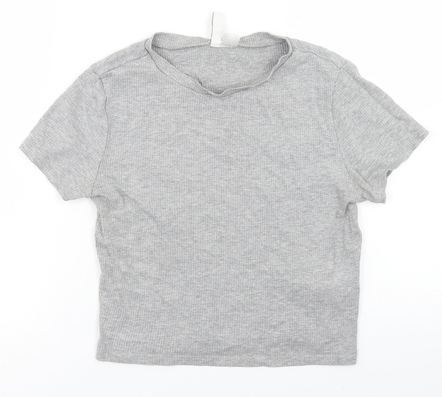 Divided Womens Grey  Cotton Cropped T-Shirt Size L Crew Neck