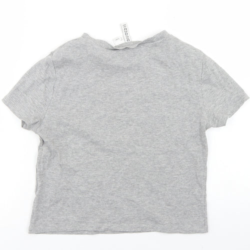 Divided Womens Grey  Cotton Cropped T-Shirt Size L Crew Neck