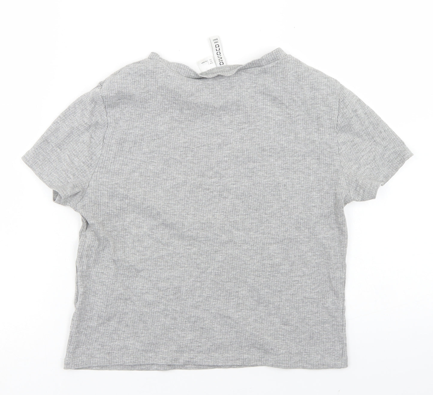 Divided Womens Grey  Cotton Cropped T-Shirt Size L Crew Neck