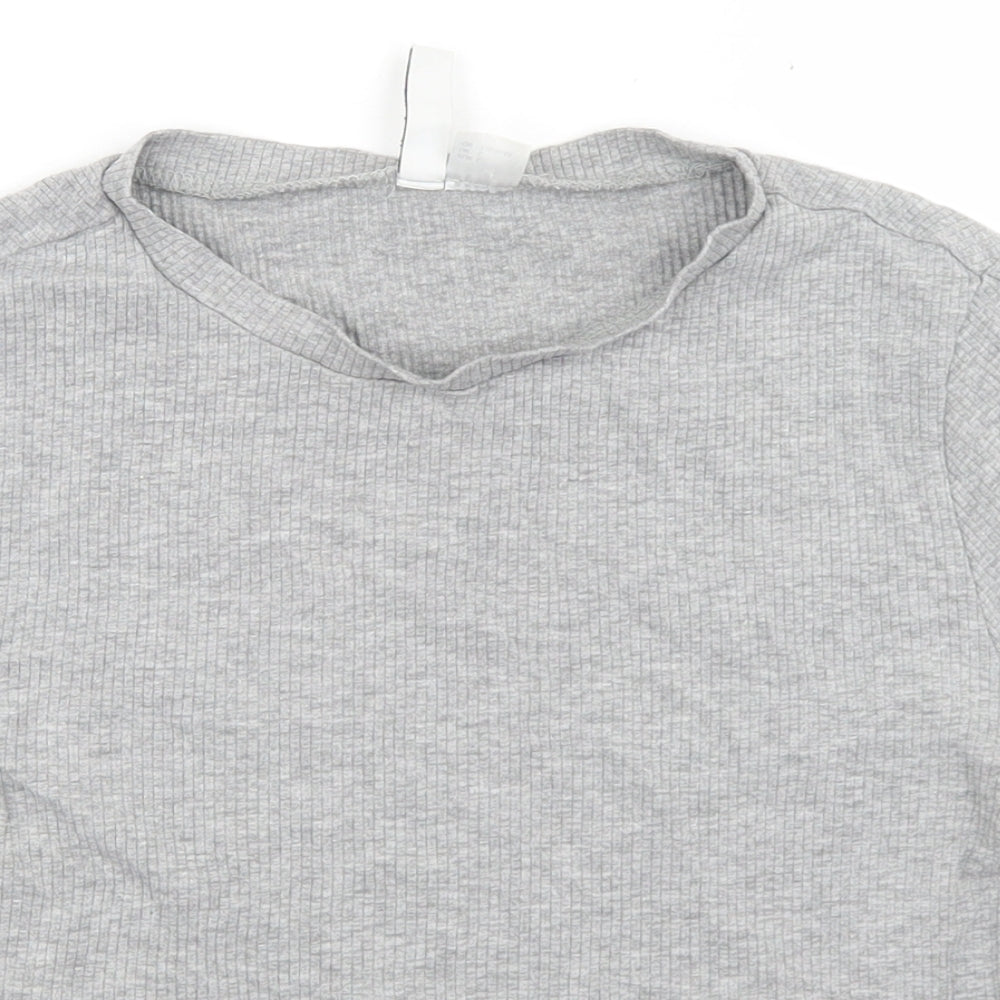 Divided Womens Grey  Cotton Cropped T-Shirt Size L Crew Neck