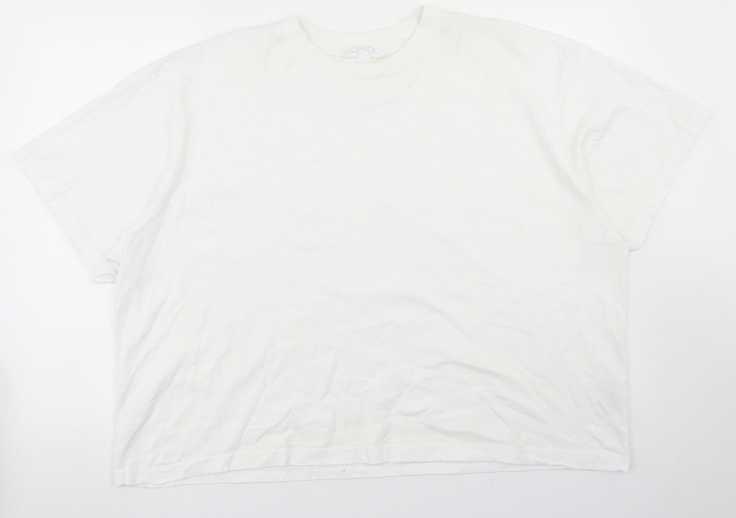 Primark Womens White  Cotton Cropped T-Shirt Size XL Crew Neck