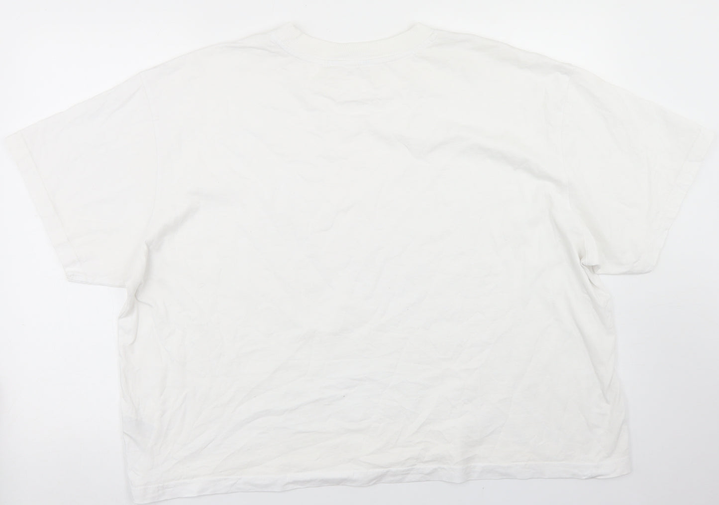 Primark Womens White  Cotton Cropped T-Shirt Size XL Crew Neck