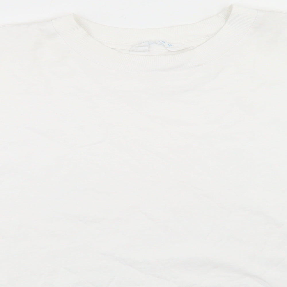 Primark Womens White  Cotton Cropped T-Shirt Size XL Crew Neck