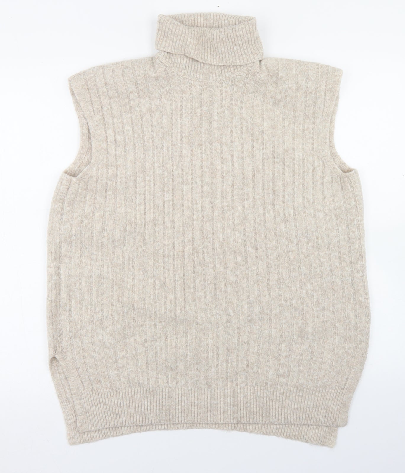 F&F Womens Beige Roll Neck  Acrylic Vest Jumper Size S
