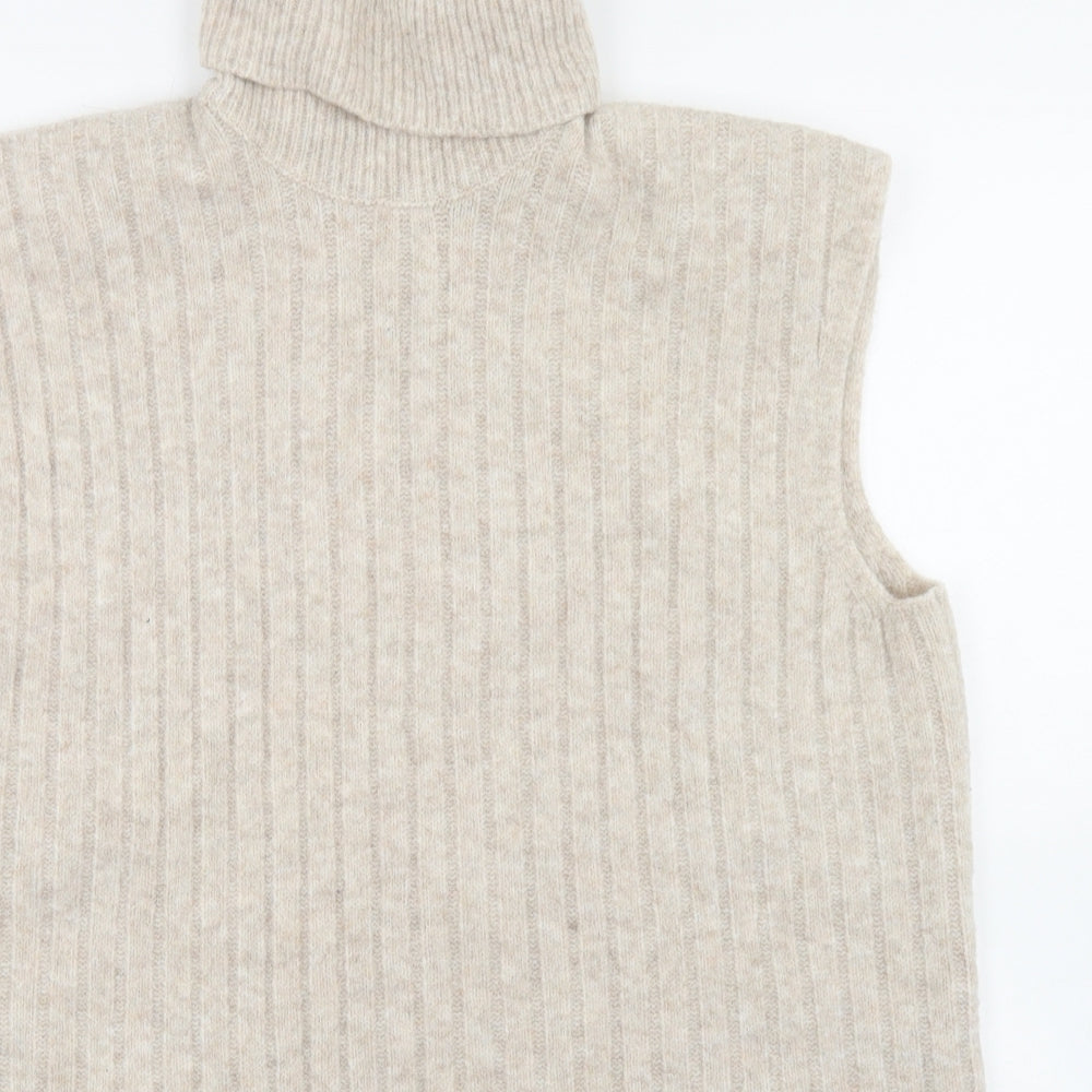 F&F Womens Beige Roll Neck  Acrylic Vest Jumper Size S