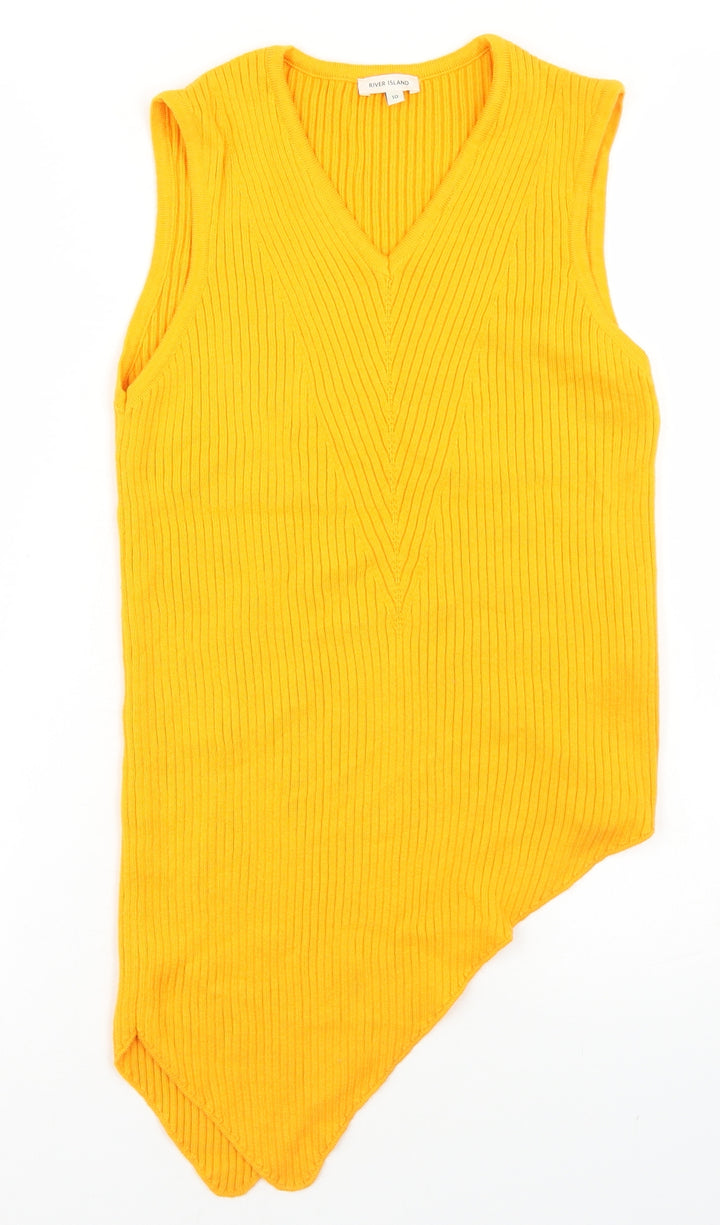 River Island Womens Yellow  Acrylic Basic Tank Size 10 V-Neck