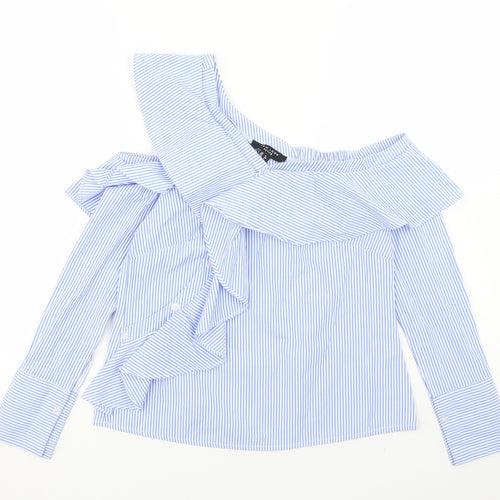 New Look Womens Blue Striped Polyester Basic Blouse Size 6 Off the Shoulder - Cold Shoulder