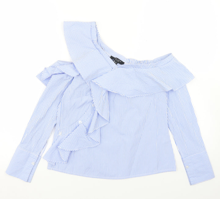 New Look Womens Blue Striped Polyester Basic Blouse Size 6 Off the Shoulder - Cold Shoulder