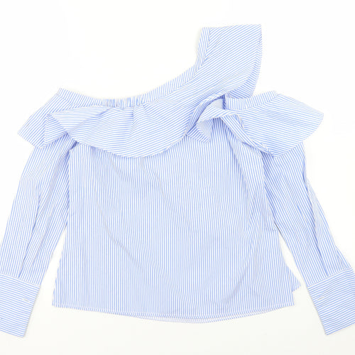 New Look Womens Blue Striped Polyester Basic Blouse Size 6 Off the Shoulder - Cold Shoulder