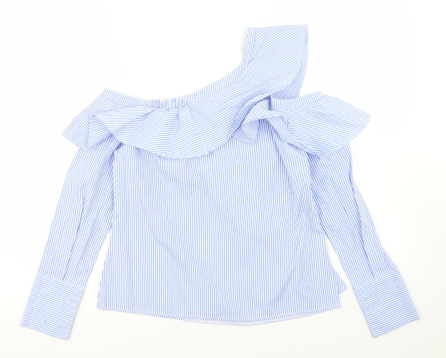 New Look Womens Blue Striped Polyester Basic Blouse Size 6 Off the Shoulder - Cold Shoulder
