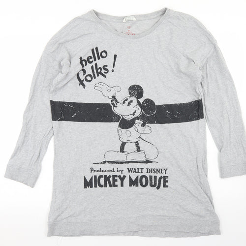 Marks and Spencer Womens Grey  Cotton Basic T-Shirt Size 14 Crew Neck - Mickey Mouse