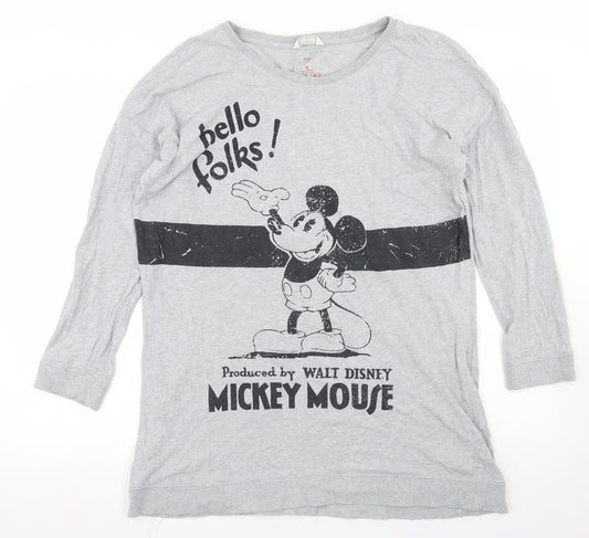 Front view of Marks & Spencer women’s grey cotton basic t-shirt, size UK 14, crew neck - mickey mouse