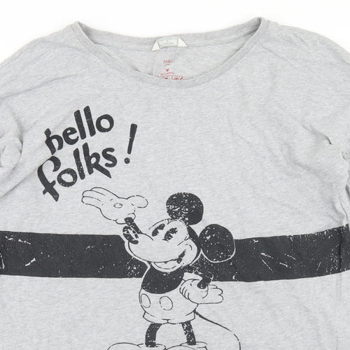 Marks and Spencer Womens Grey  Cotton Basic T-Shirt Size 14 Crew Neck - Mickey Mouse