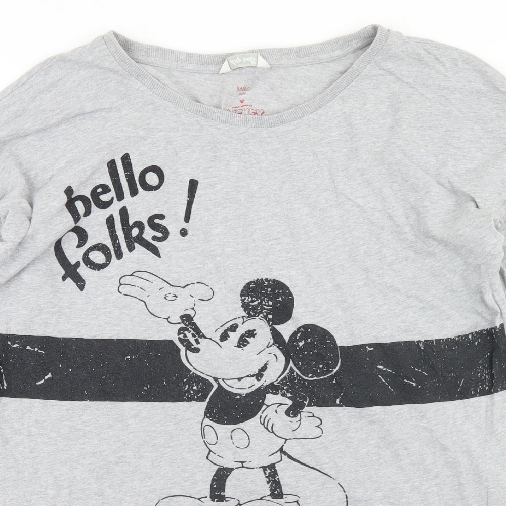 Marks and Spencer Womens Grey  Cotton Basic T-Shirt Size 14 Crew Neck - Mickey Mouse