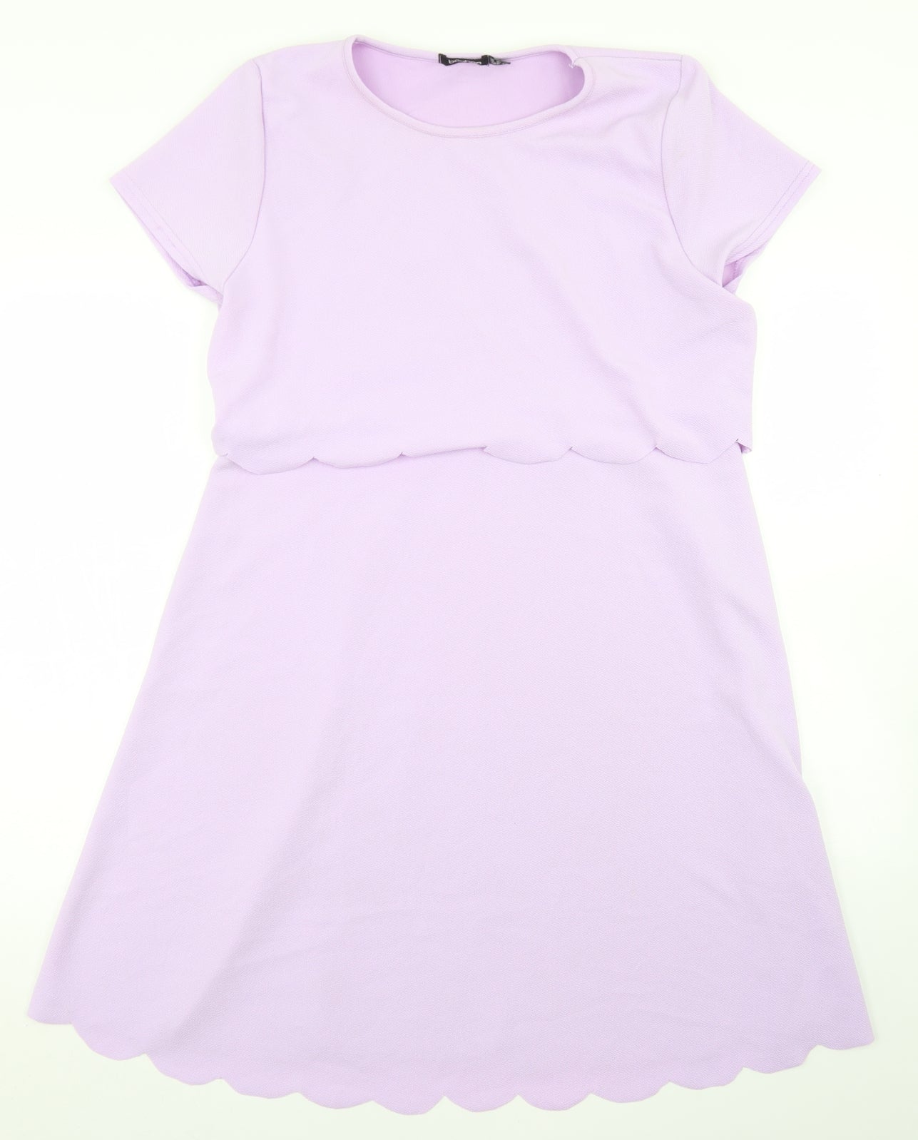 Boohoo Womens Purple  Polyester Skater Dress  Size 16  Crew Neck  - Scallop Hem
