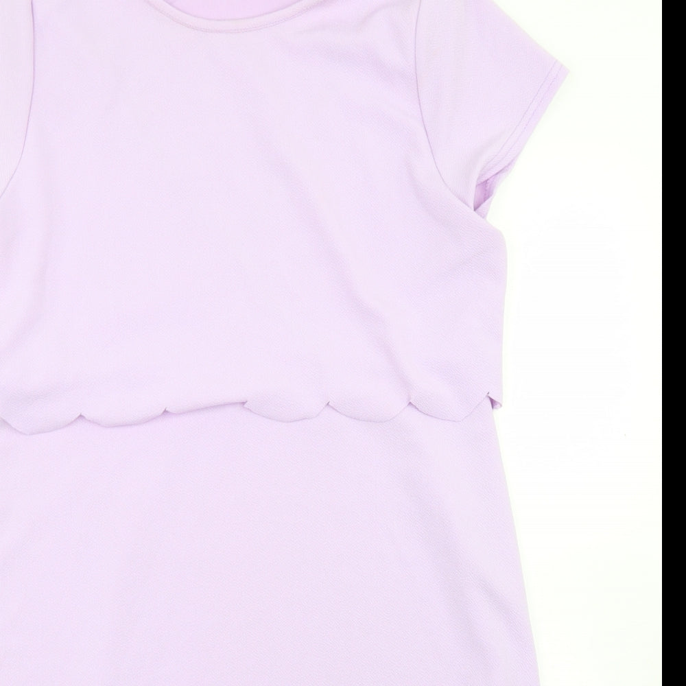 Boohoo Womens Purple  Polyester Skater Dress  Size 16  Crew Neck  - Scallop Hem