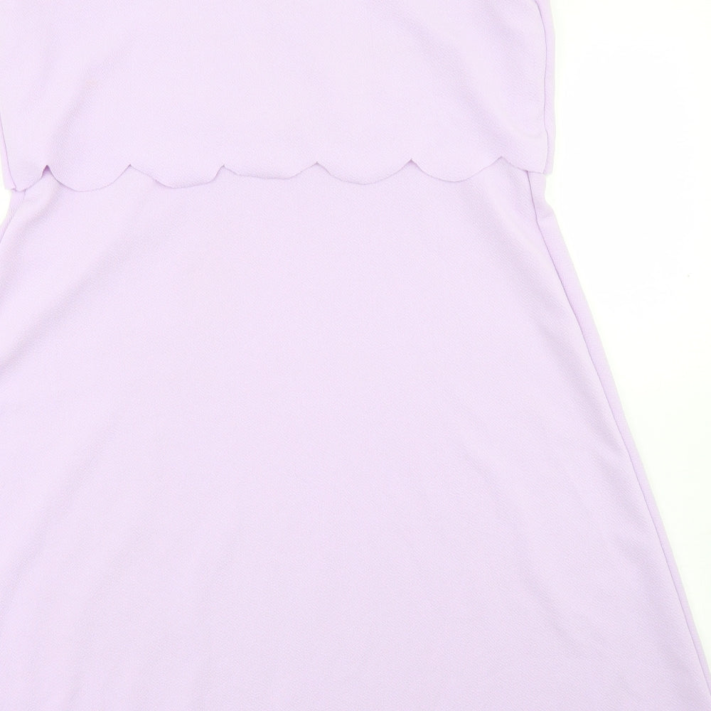Boohoo Womens Purple  Polyester Skater Dress  Size 16  Crew Neck  - Scallop Hem