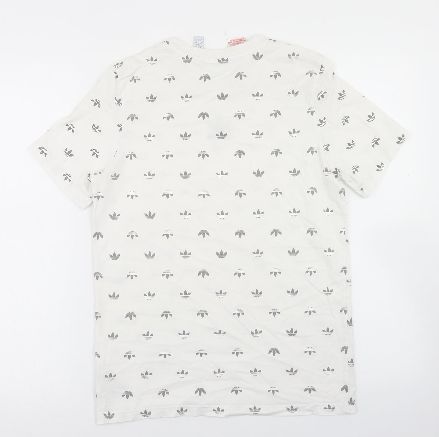 adidas Boys White Geometric Cotton Basic T-Shirt Size 13-14 Years Crew Neck