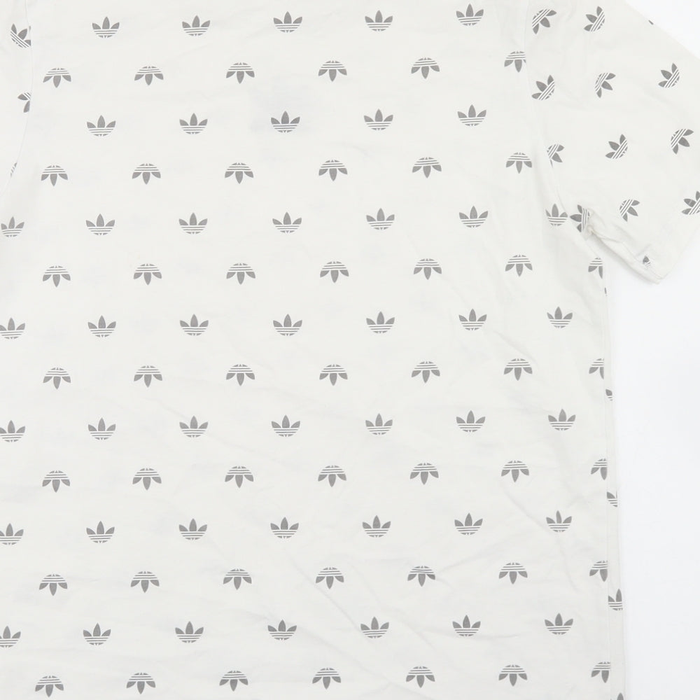 adidas Boys White Geometric Cotton Basic T-Shirt Size 13-14 Years Crew Neck