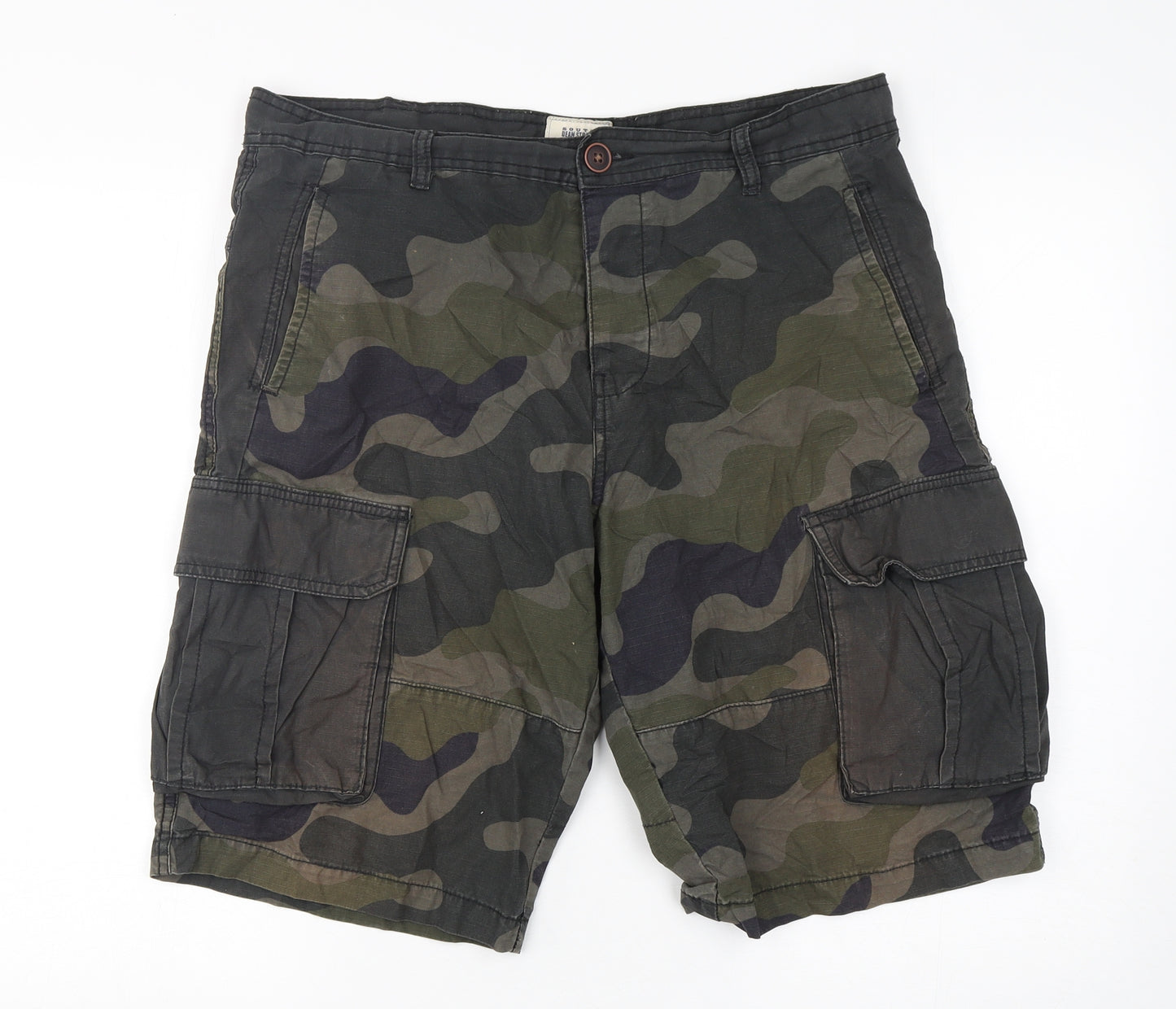 George Mens Green Camouflage Cotton Cargo Shorts Size 34 L12 in Regular