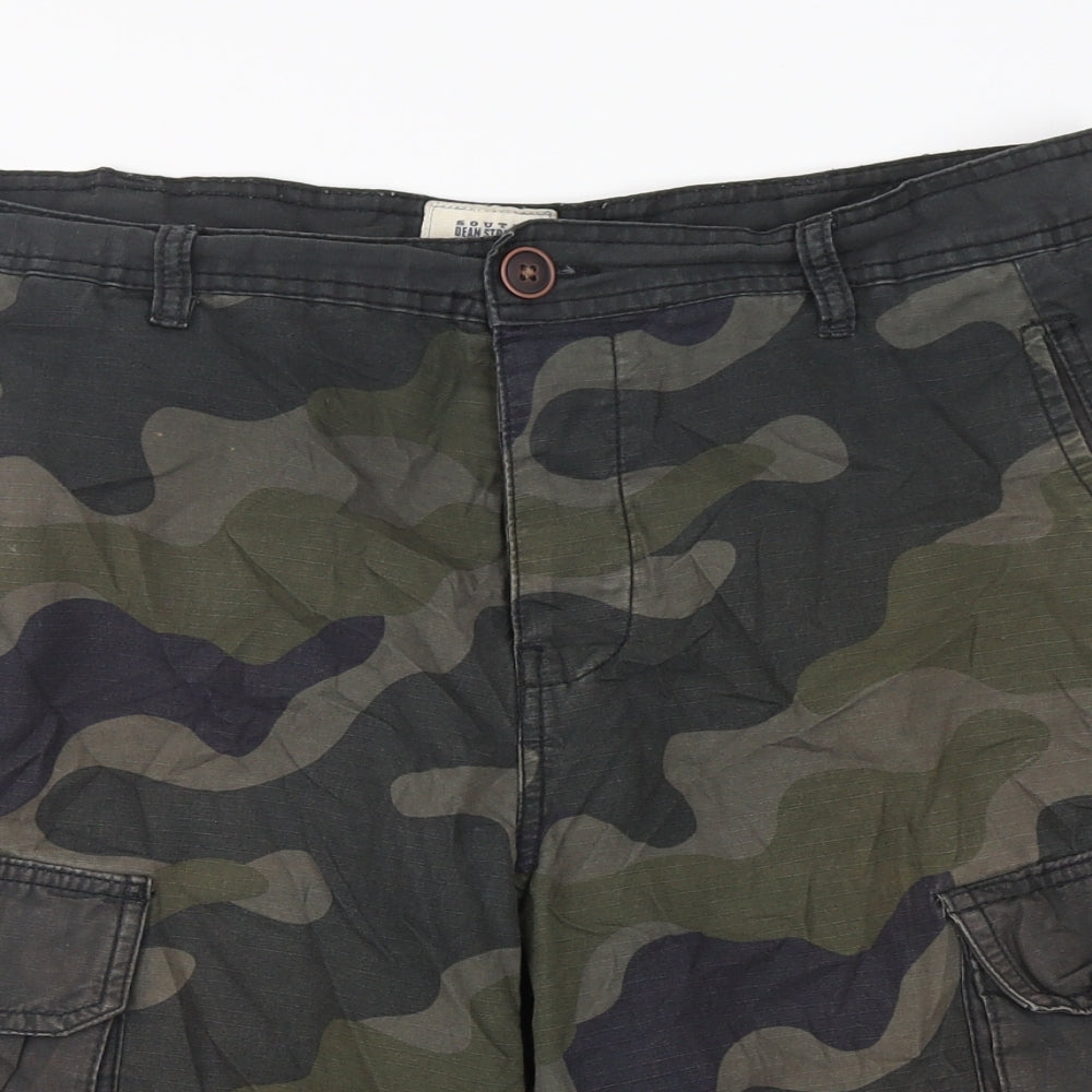 George Mens Green Camouflage Cotton Cargo Shorts Size 34 L12 in Regular
