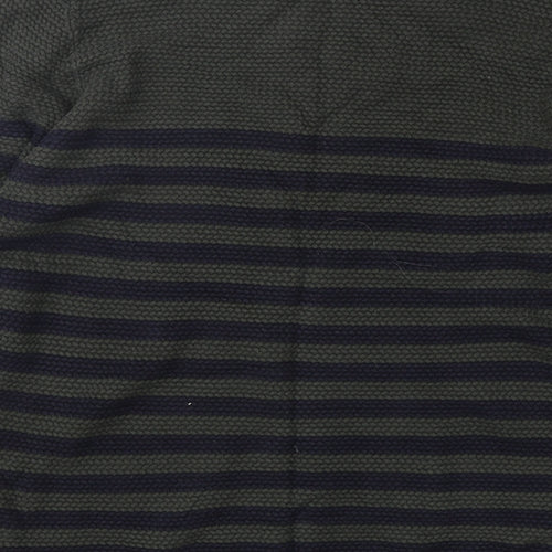 Easy Womens Green Round Neck Striped Cotton Pullover Jumper Size L