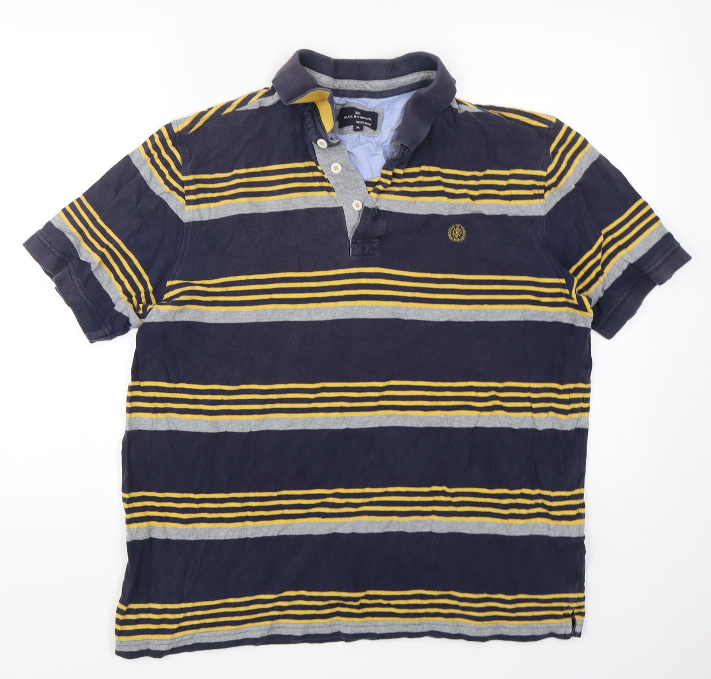 Blue Harbour Mens Multicoloured Striped Cotton  Polo Size XL Collared Pullover