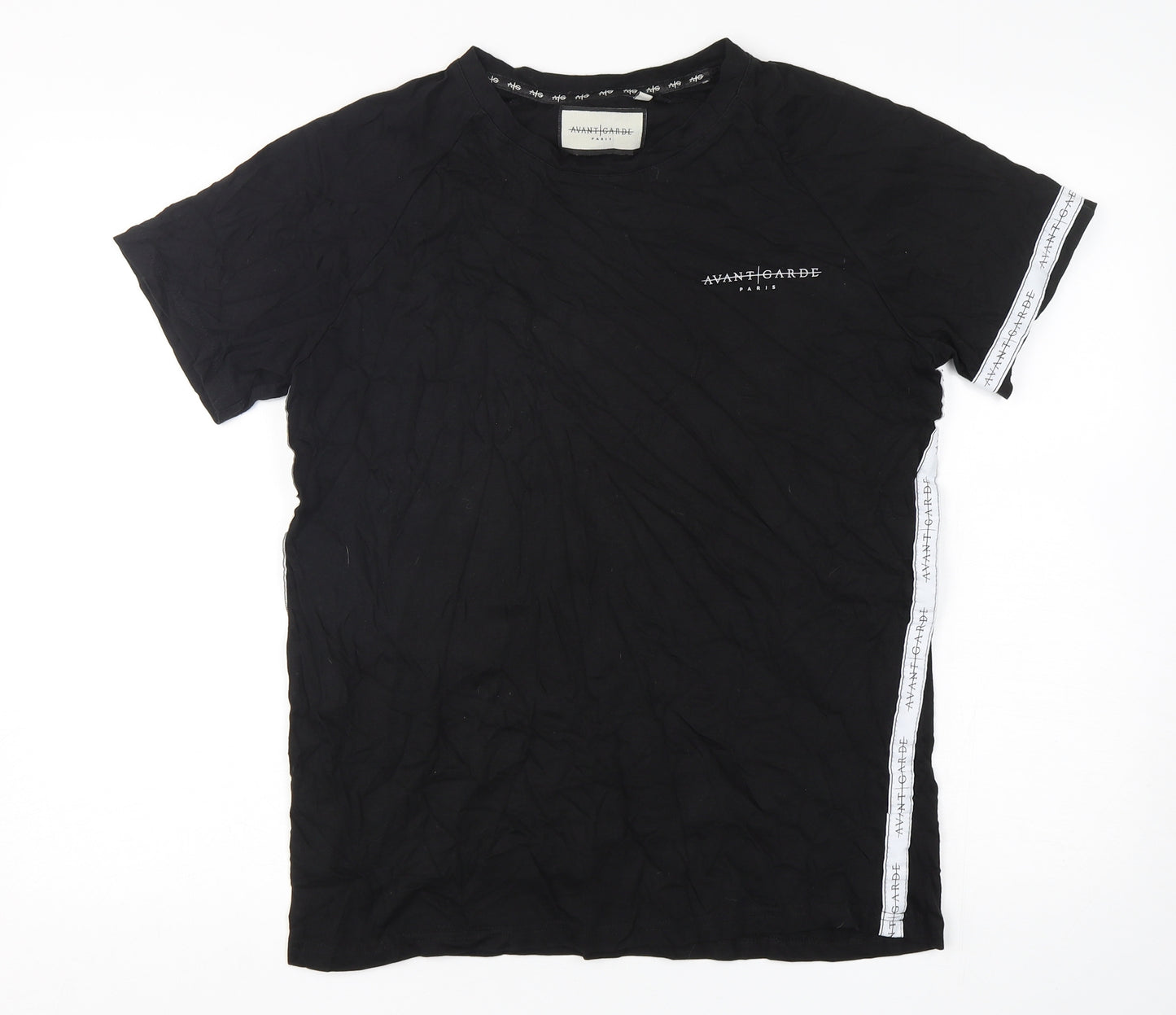 Avant Garde Mens Black  Cotton  T-Shirt Size M Round Neck