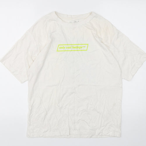 Zara Boys White  Polyester Basic T-Shirt Size 13-14 Years Round Neck Pullover