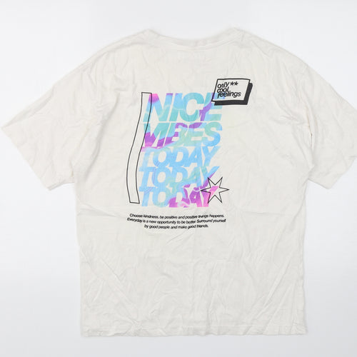 Zara Boys White  Polyester Basic T-Shirt Size 13-14 Years Round Neck Pullover