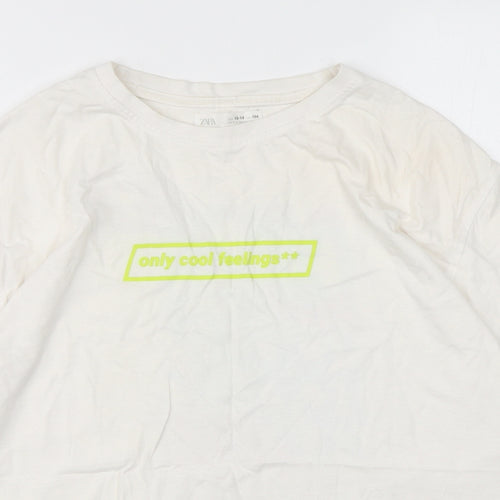 Zara Boys White  Polyester Basic T-Shirt Size 13-14 Years Round Neck Pullover
