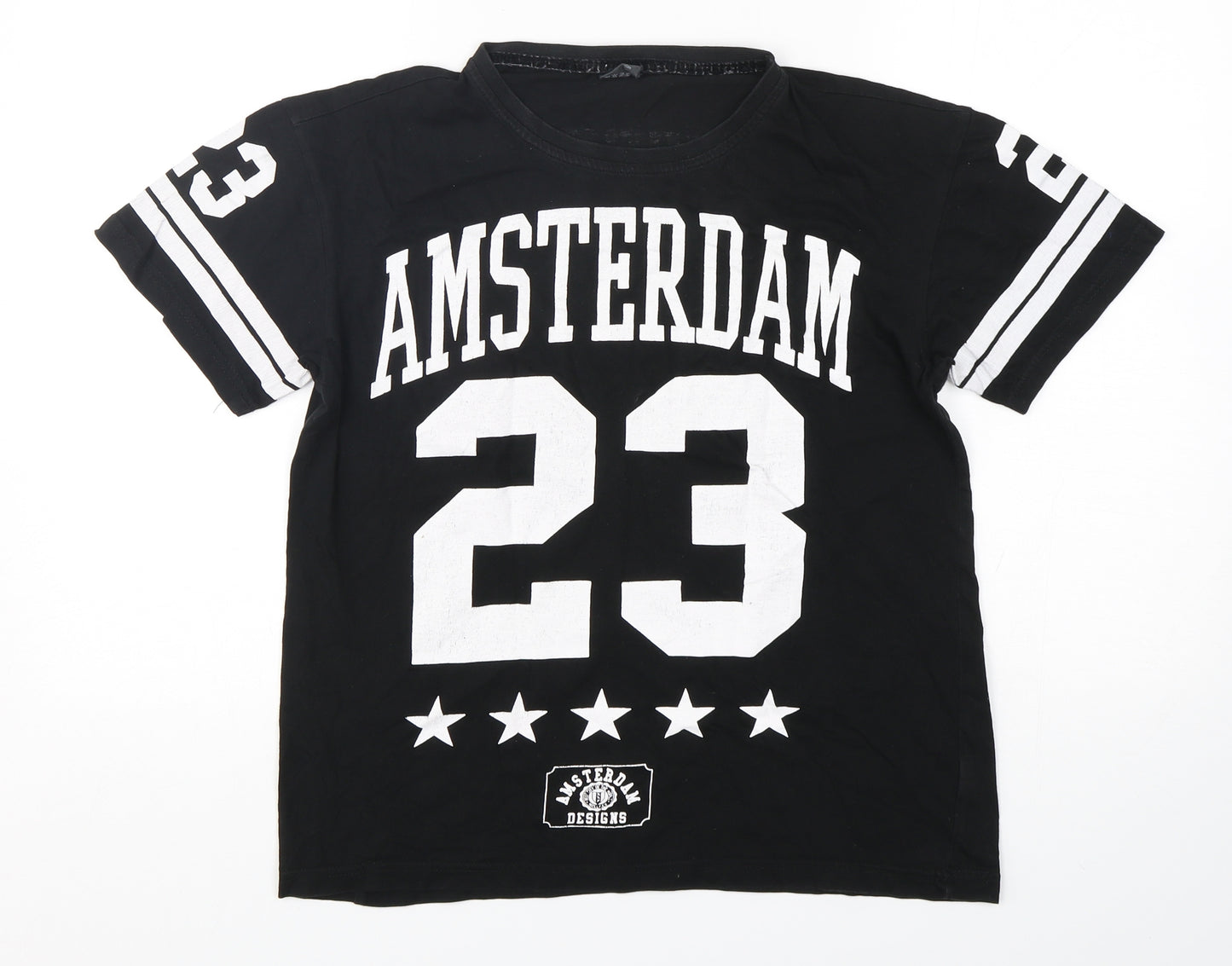 Amsterdam Designs Mens Black  Cotton  T-Shirt Size S Round Neck