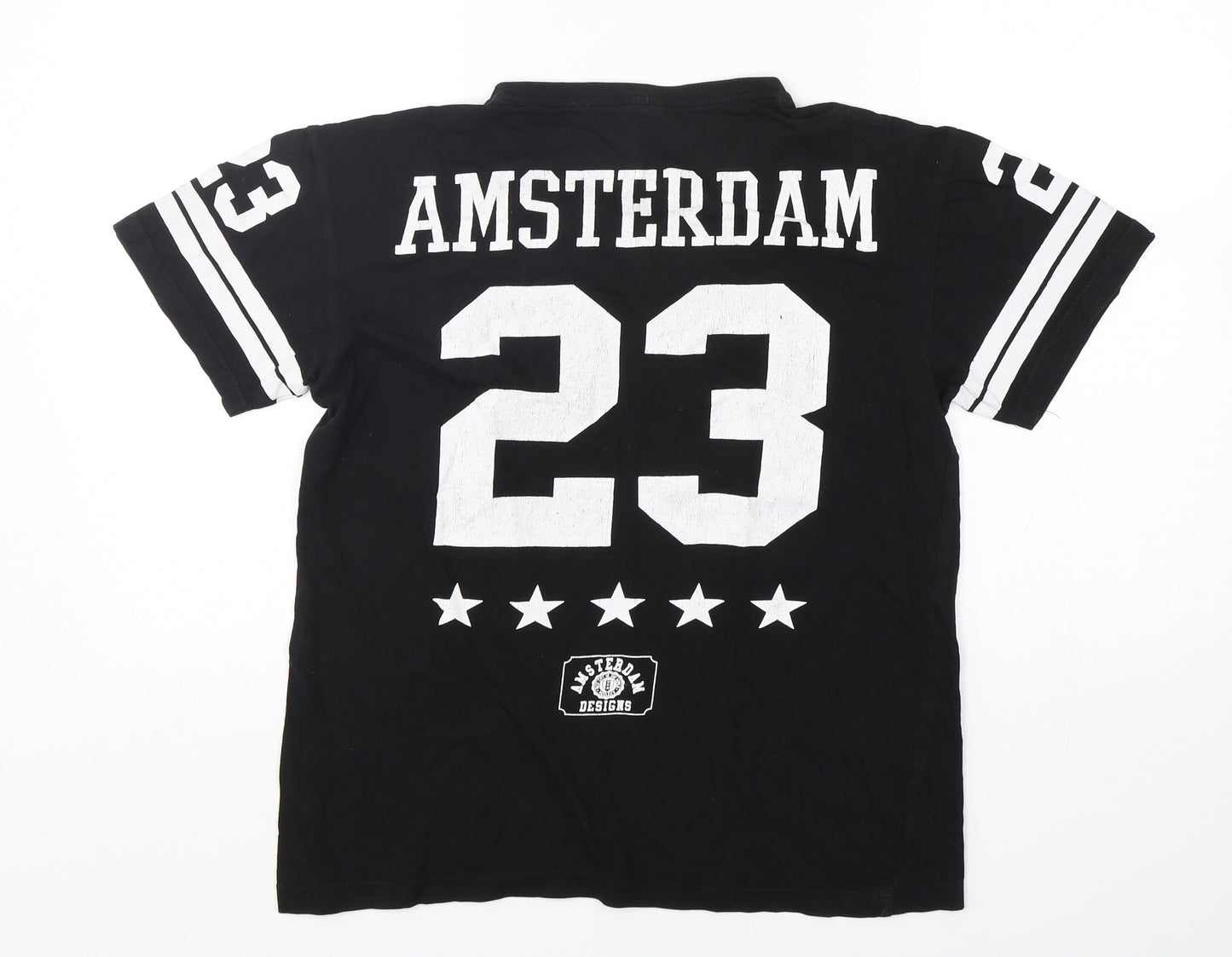 Amsterdam Designs Mens Black  Cotton  T-Shirt Size S Round Neck