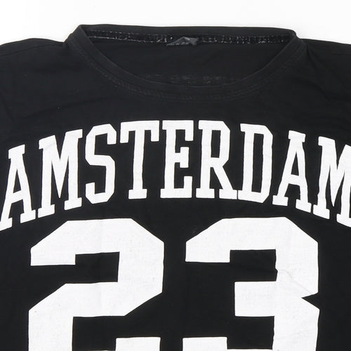 Amsterdam Designs Mens Black  Cotton  T-Shirt Size S Round Neck