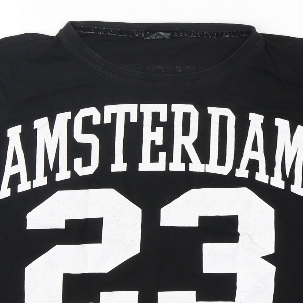 Amsterdam Designs Mens Black  Cotton  T-Shirt Size S Round Neck