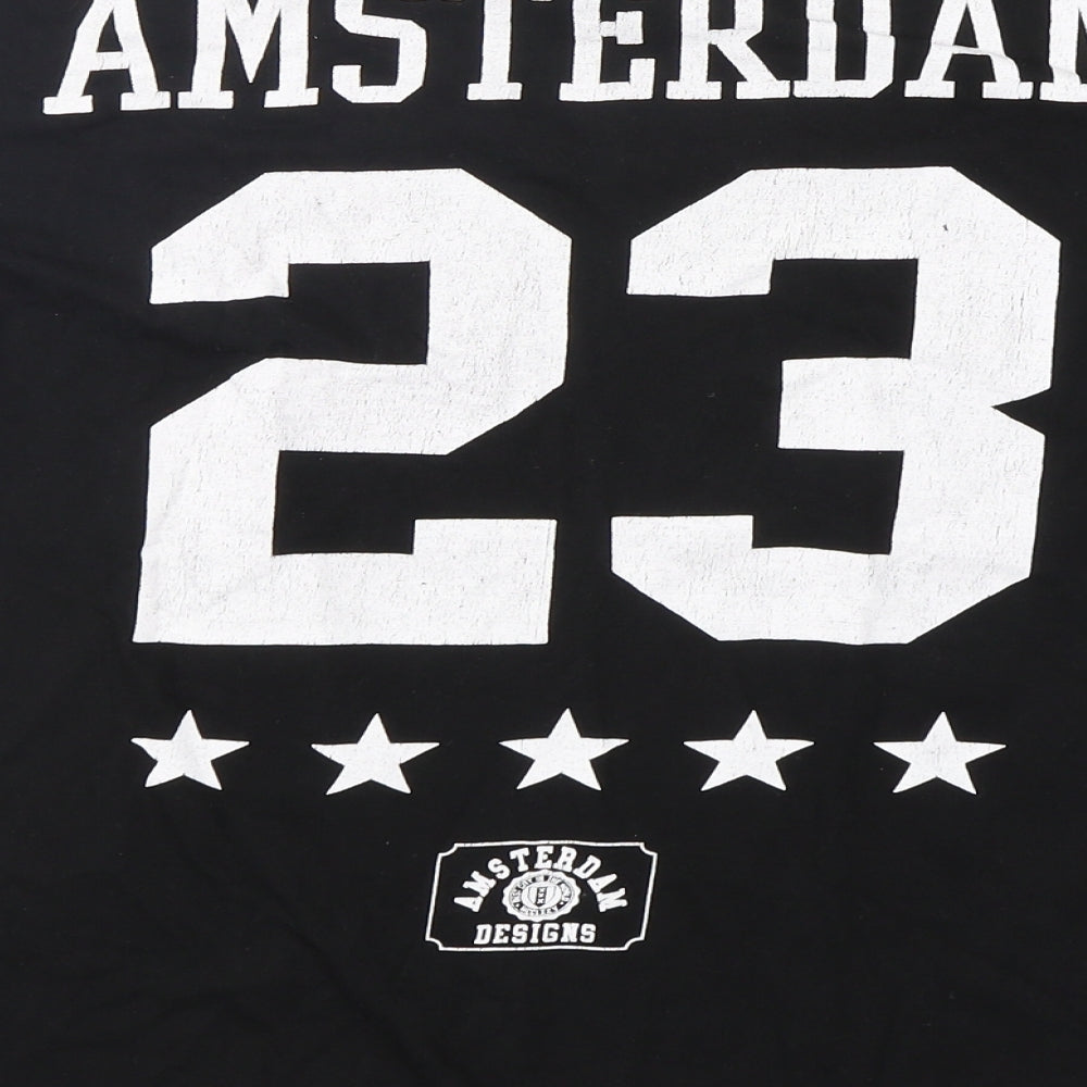 Amsterdam Designs Mens Black  Cotton  T-Shirt Size S Round Neck