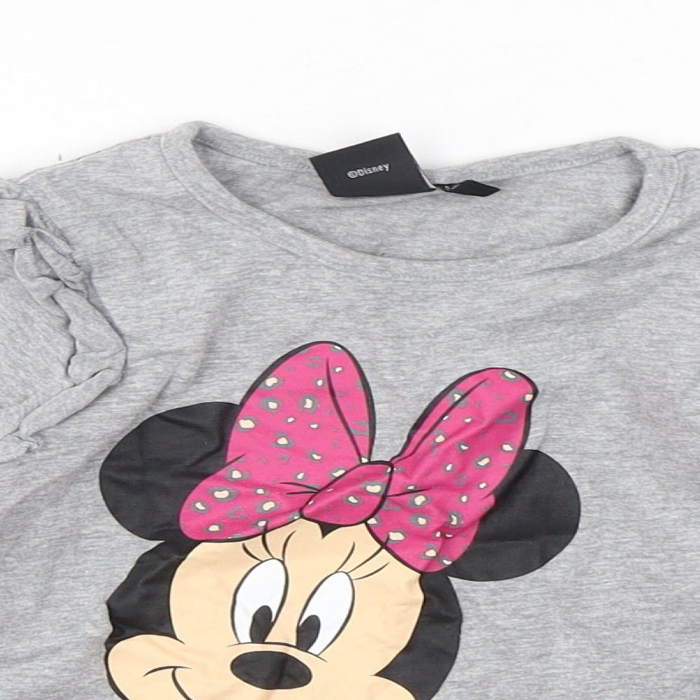 Primark Girls Grey  Cotton Basic T-Shirt Size 4-5 Years Round Neck Pullover - Minnie Mouse