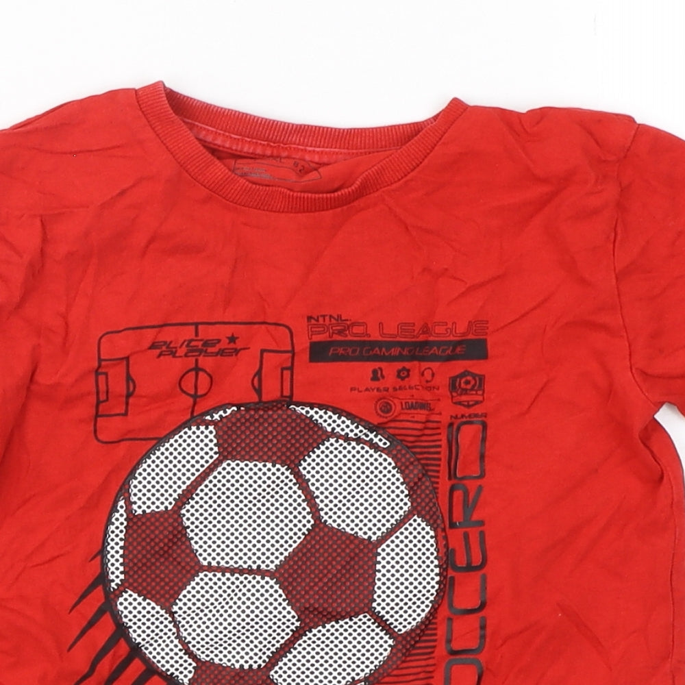 NEXT Boys Red  Cotton Basic T-Shirt Size 7 Years Round Neck Pullover - Football