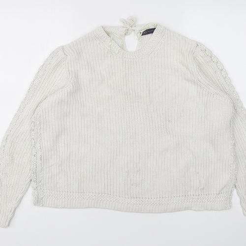 Marks and Spencer Womens White Round Neck  Cotton Pullover Jumper Size XL