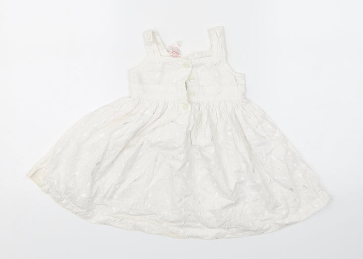 E-vie Girls White  Cotton A-Line  Size 12-18 Months  Square Neck