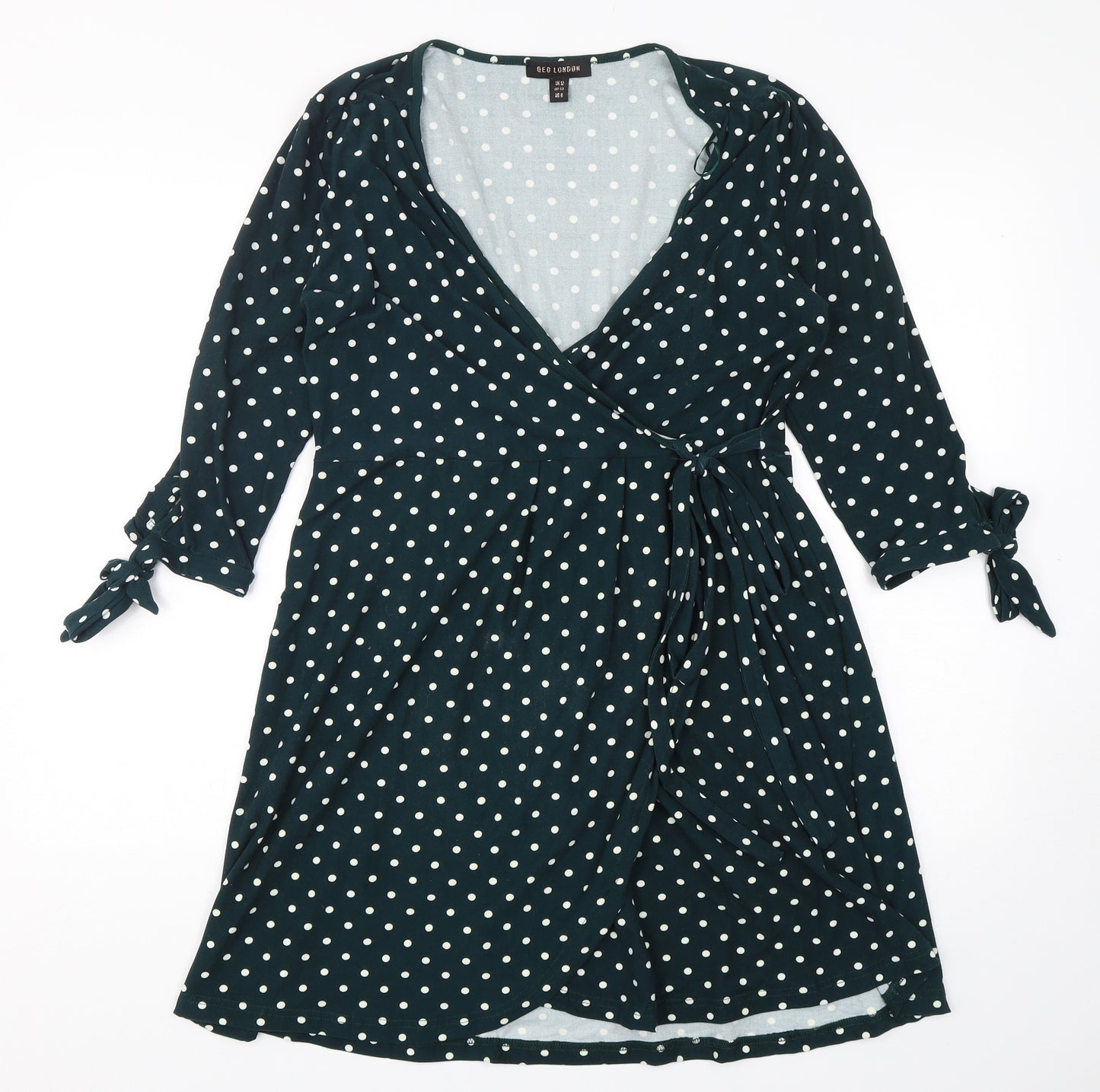 QED London Womens Green Polka Dot Polyester Fit & Flare  Size 12  V-Neck Pullover